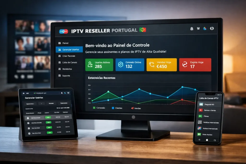 Reseller IPTV Portugal painel de controle para gestão de subscrições IPTV