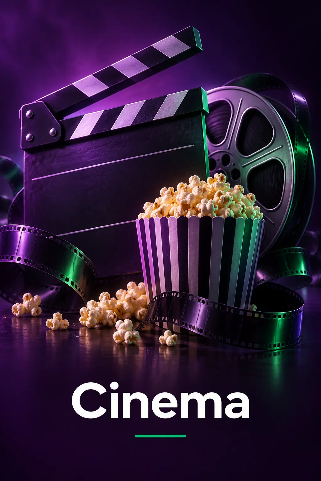 Claquete, película e pipocas numa ilustração da categoria Cinema