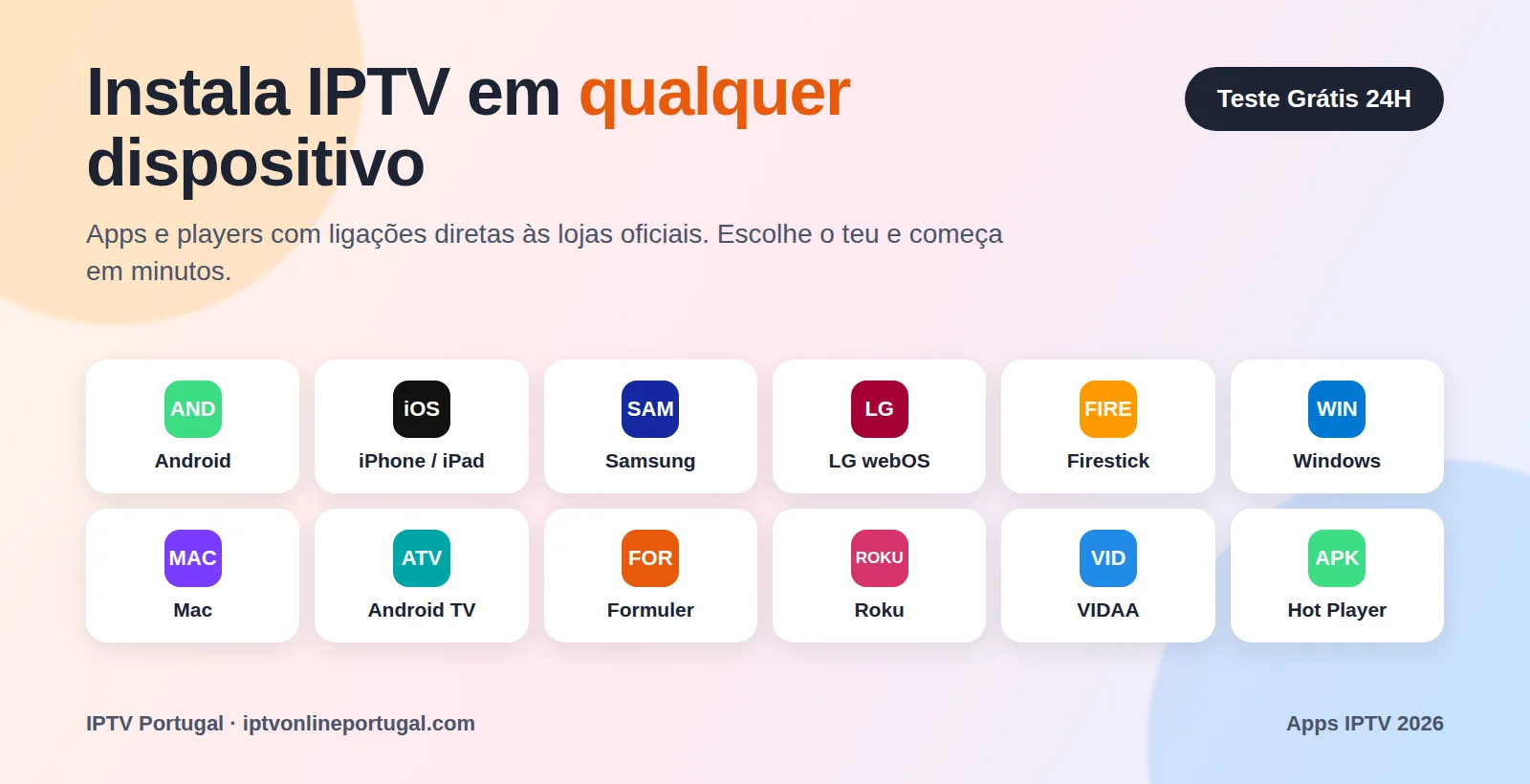 Apps IPTV para cada dispositivo: Android, iPhone, Samsung, LG, Firestick e Windows